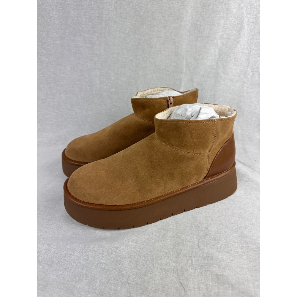 Wild Fable Women Platform Ankle Boots Cognac Brown Faux Suede Shearling Lined 11